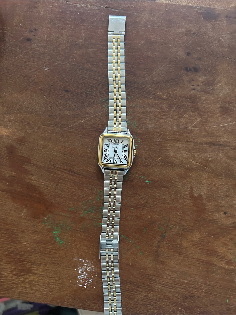 Two-Tone Square Dial Wristwatch with Roman Numerals